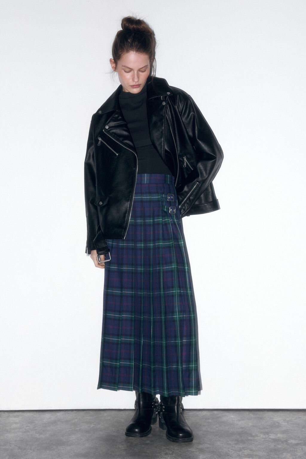 Юбка-трапеция миди плиссированная в клетку - цвет синий - 6