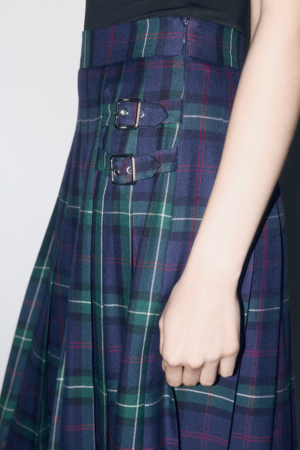 Юбка-трапеция миди плиссированная в клетку - цвет синий - 7