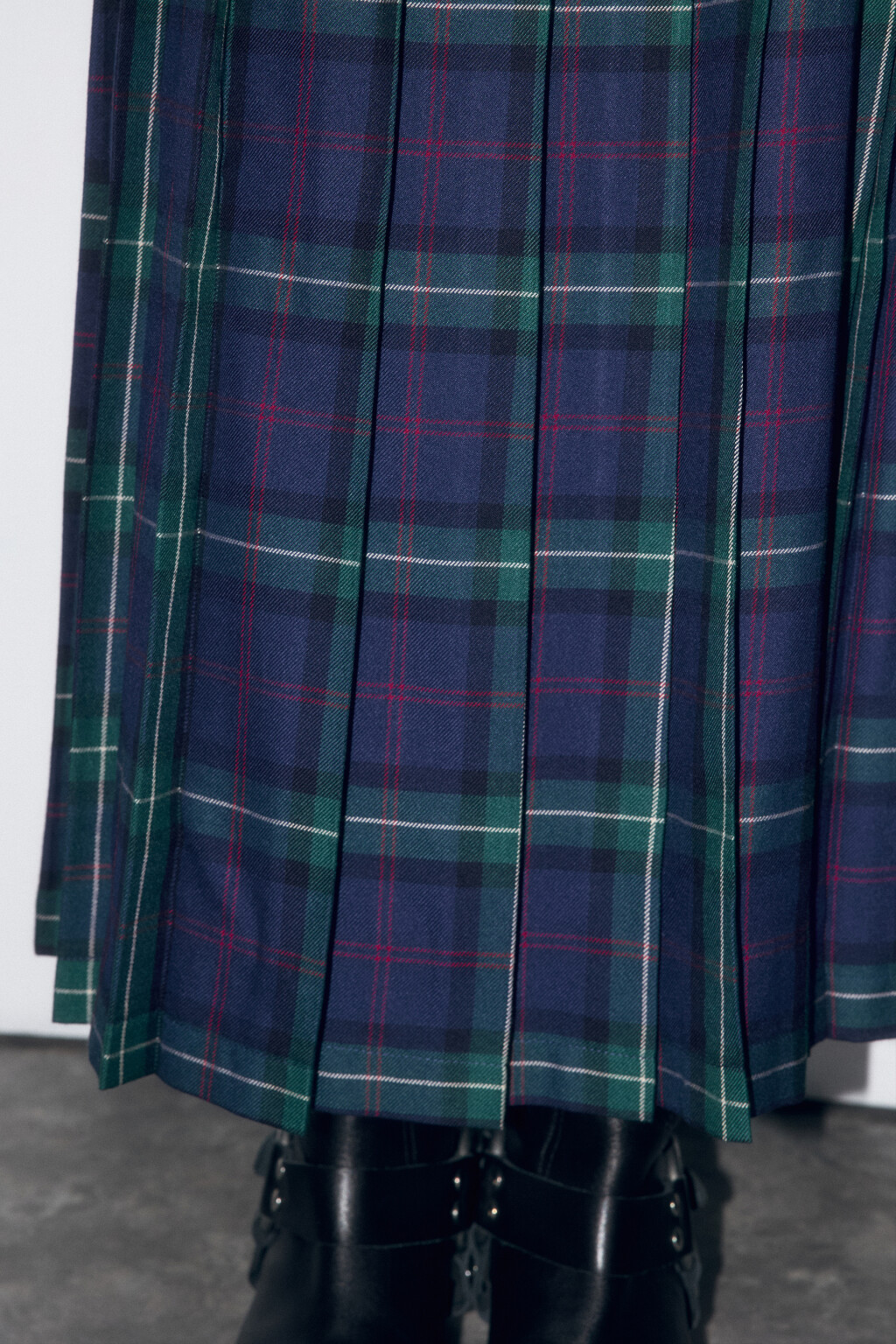 Юбка-трапеция миди плиссированная в клетку - цвет синий - 8