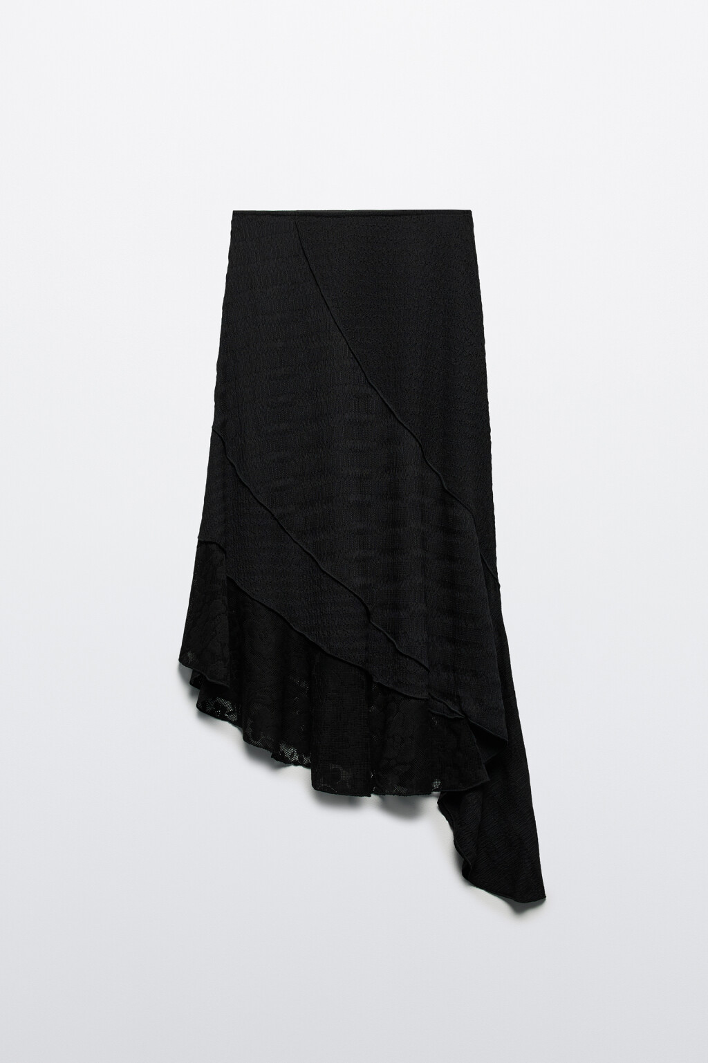 Юбка-трапеция асимметричная с кружевной вставкой - цвет черный - 10