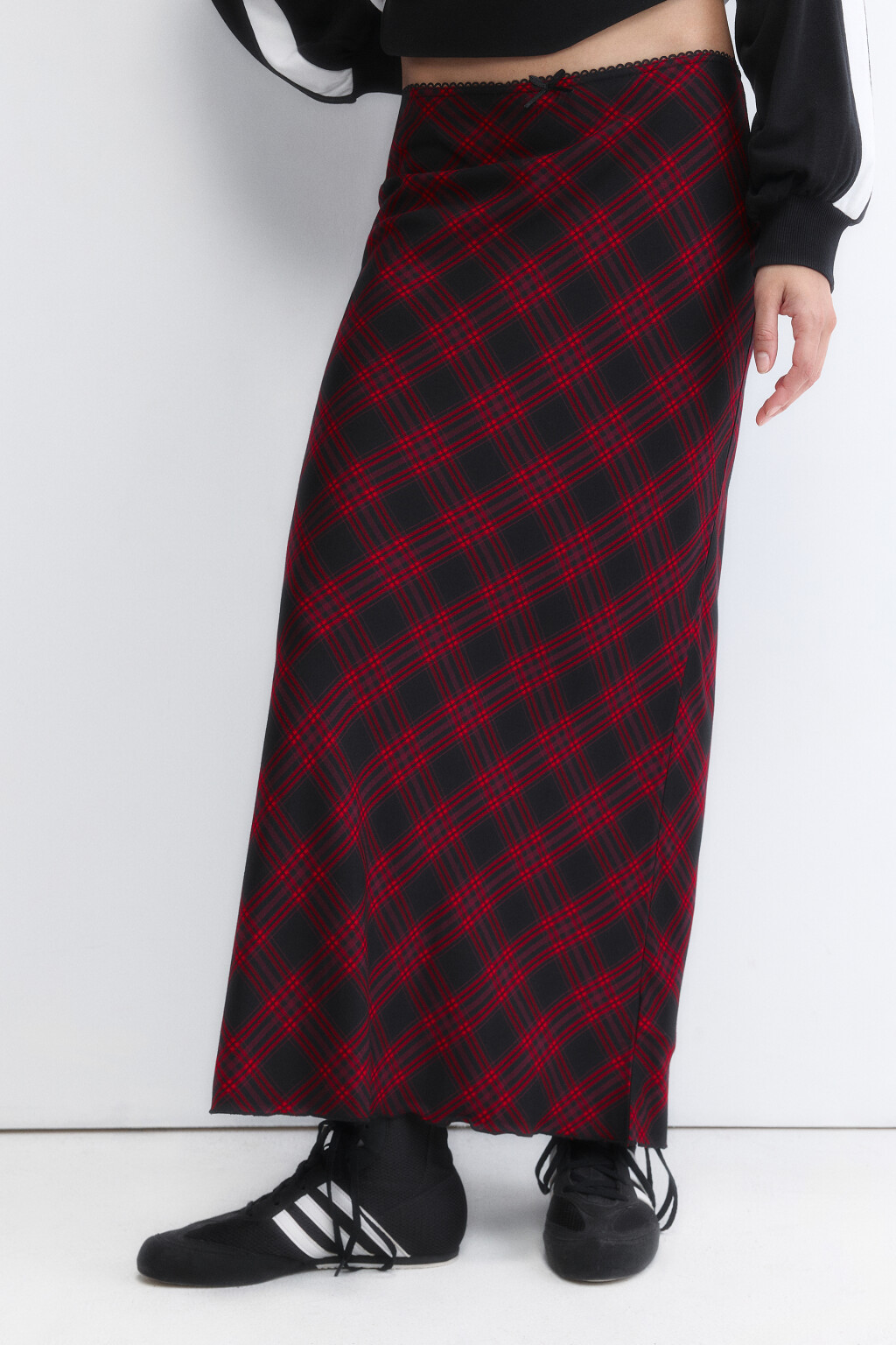 Юбка-годе макси вискозная в клетку - цвет красный - 2