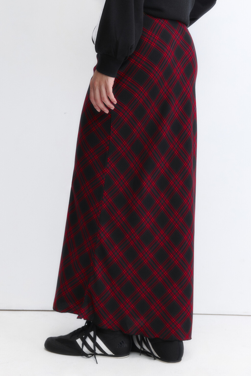 Юбка-годе макси вискозная в клетку - цвет красный - 3