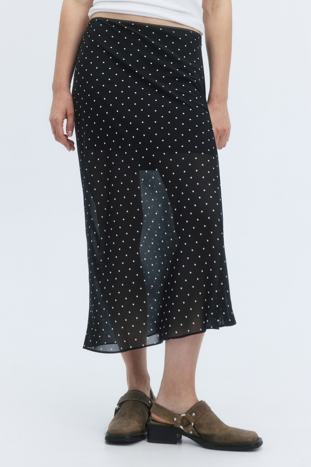 Юбка миди шифоновая с принтом в горошек - цвет черный - 3