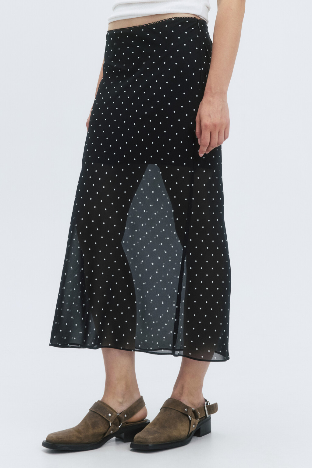 Юбка миди шифоновая с принтом в горошек - цвет черный - 4