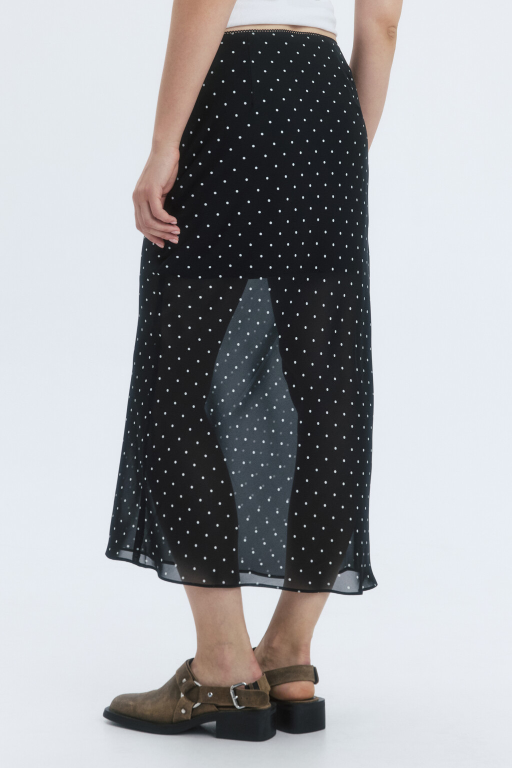 Юбка миди шифоновая с принтом в горошек - цвет черный - 5