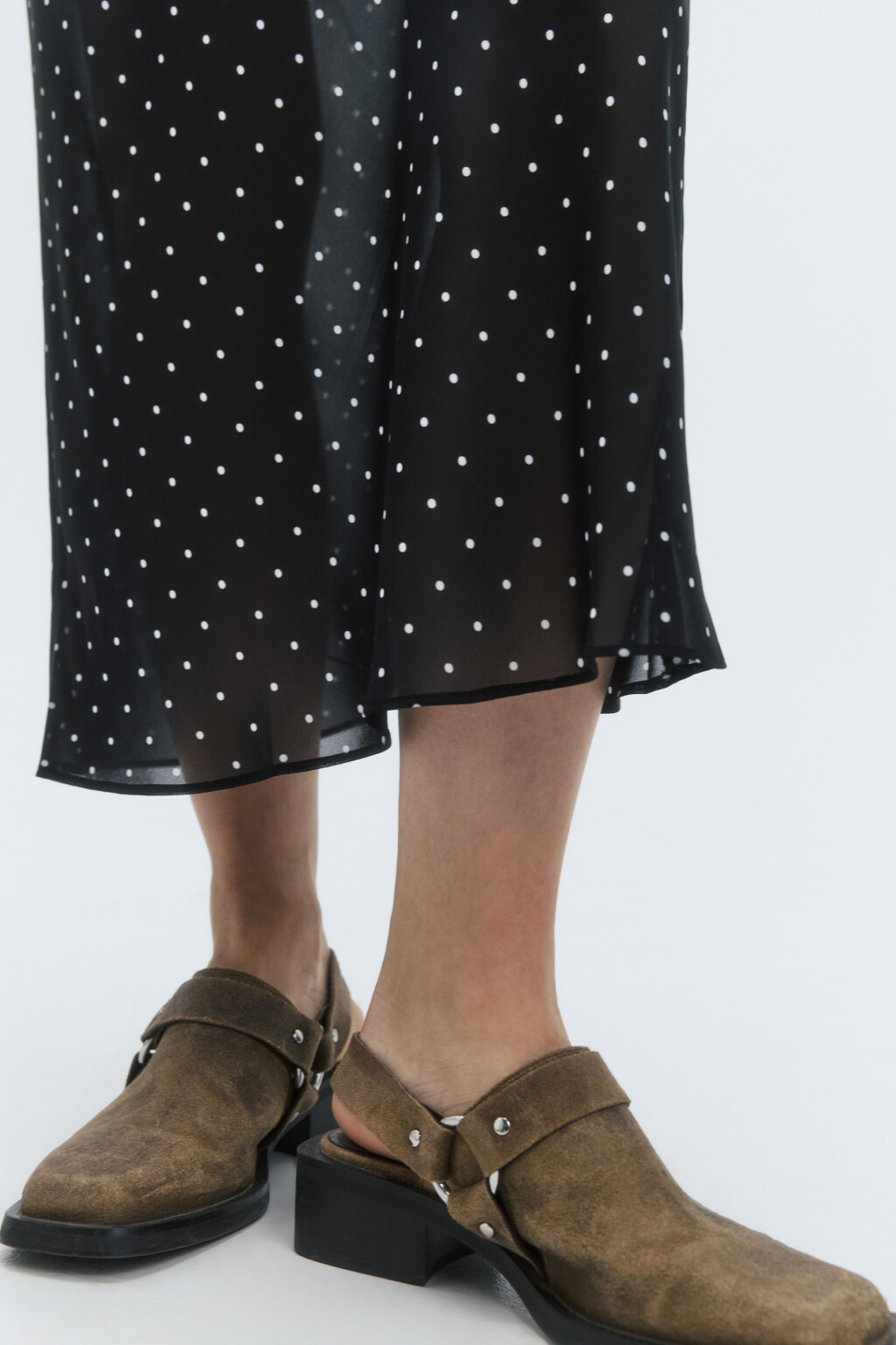 Юбка миди шифоновая с принтом в горошек - цвет черный - 8