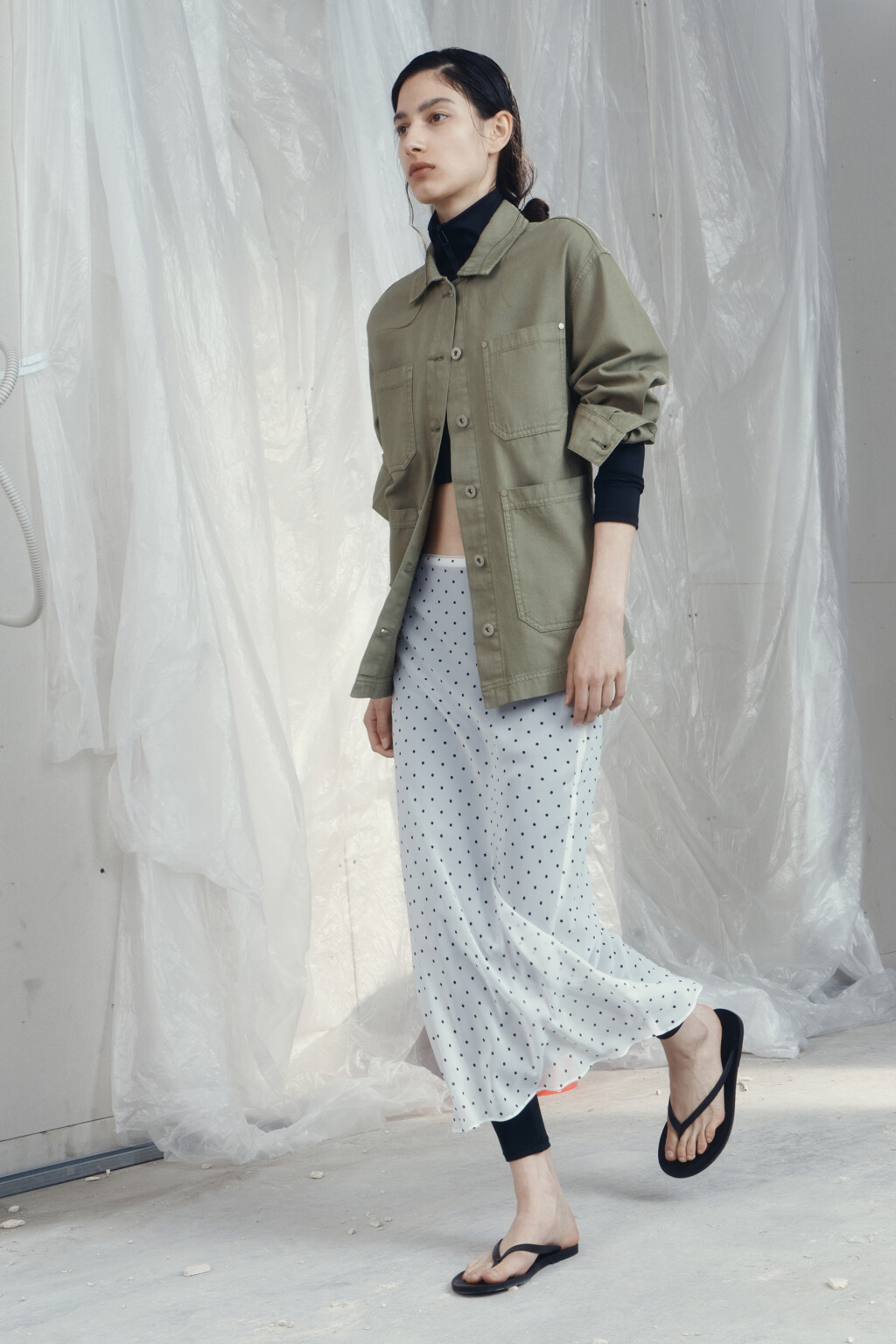 Юбка миди шифоновая с принтом в горошек - цвет белый - 8