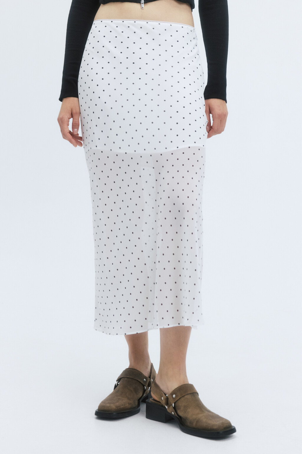 Юбка миди шифоновая с принтом в горошек - цвет белый - 2