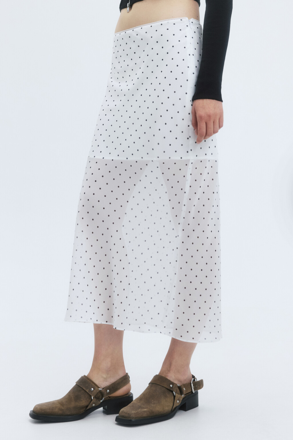 Юбка миди шифоновая с принтом в горошек - цвет белый - 3