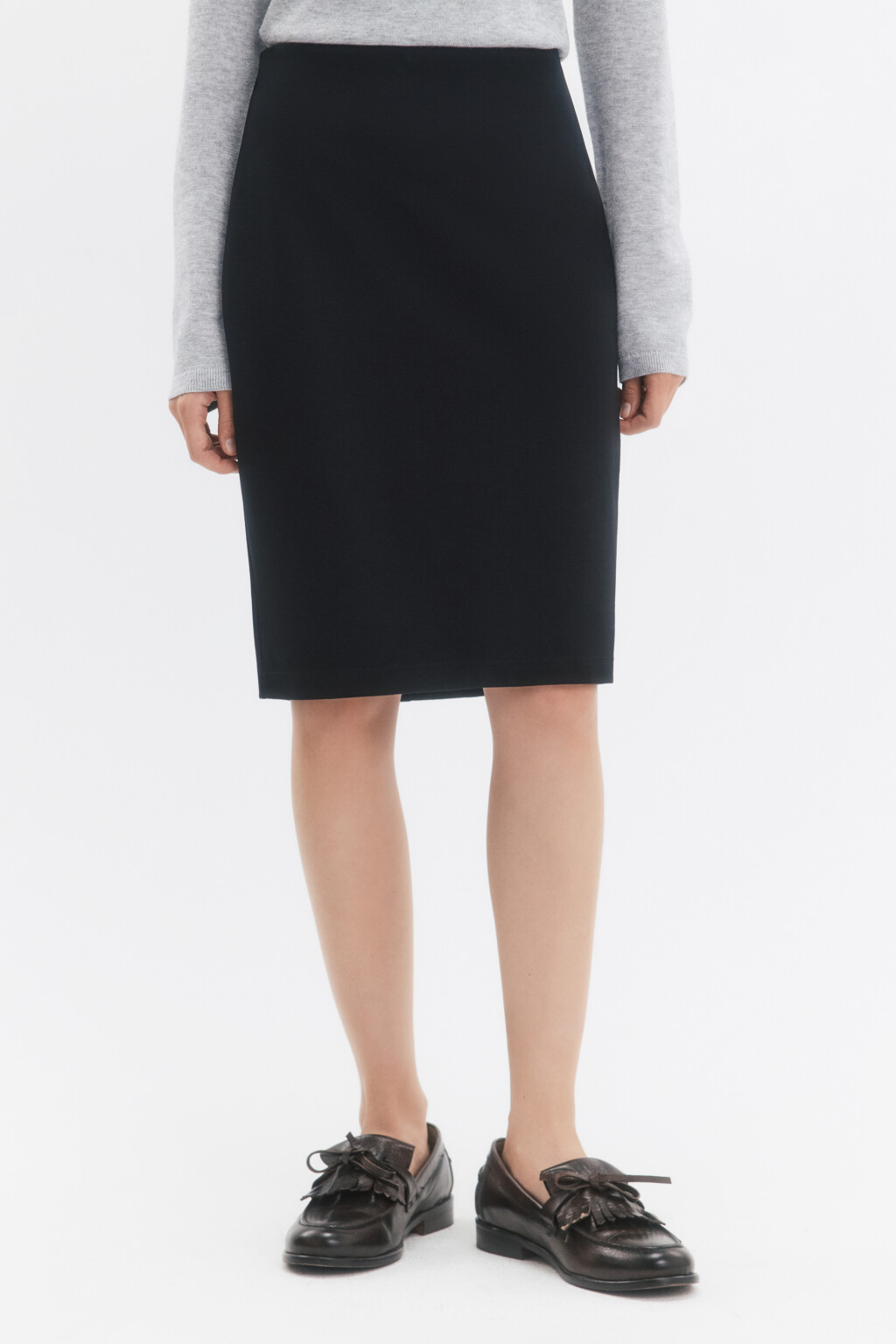 Юбка до колена облегающая с разрезом - цвет черный - 3