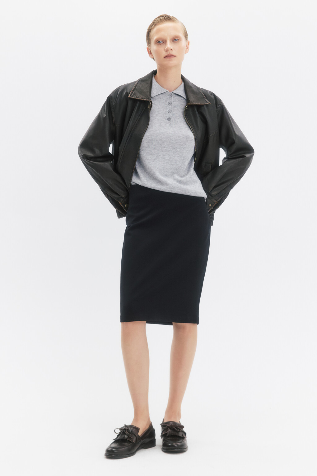 Юбка до колена облегающая с разрезом - цвет черный - 5