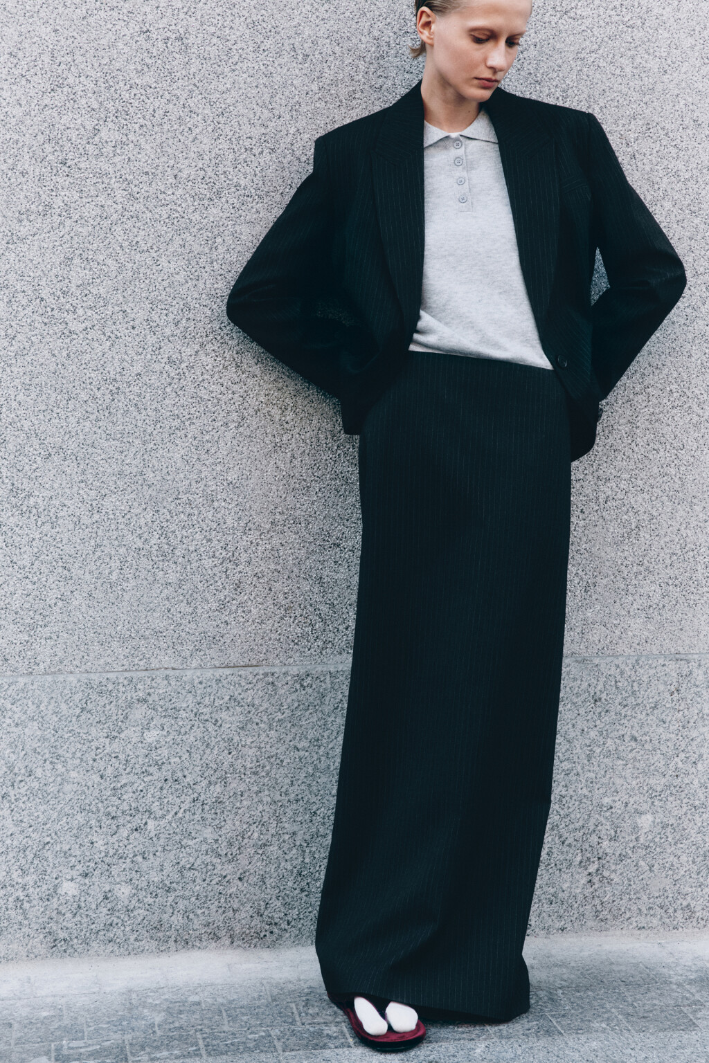 Юбка макси прямая костюмная в полоску - цвет серый - 8