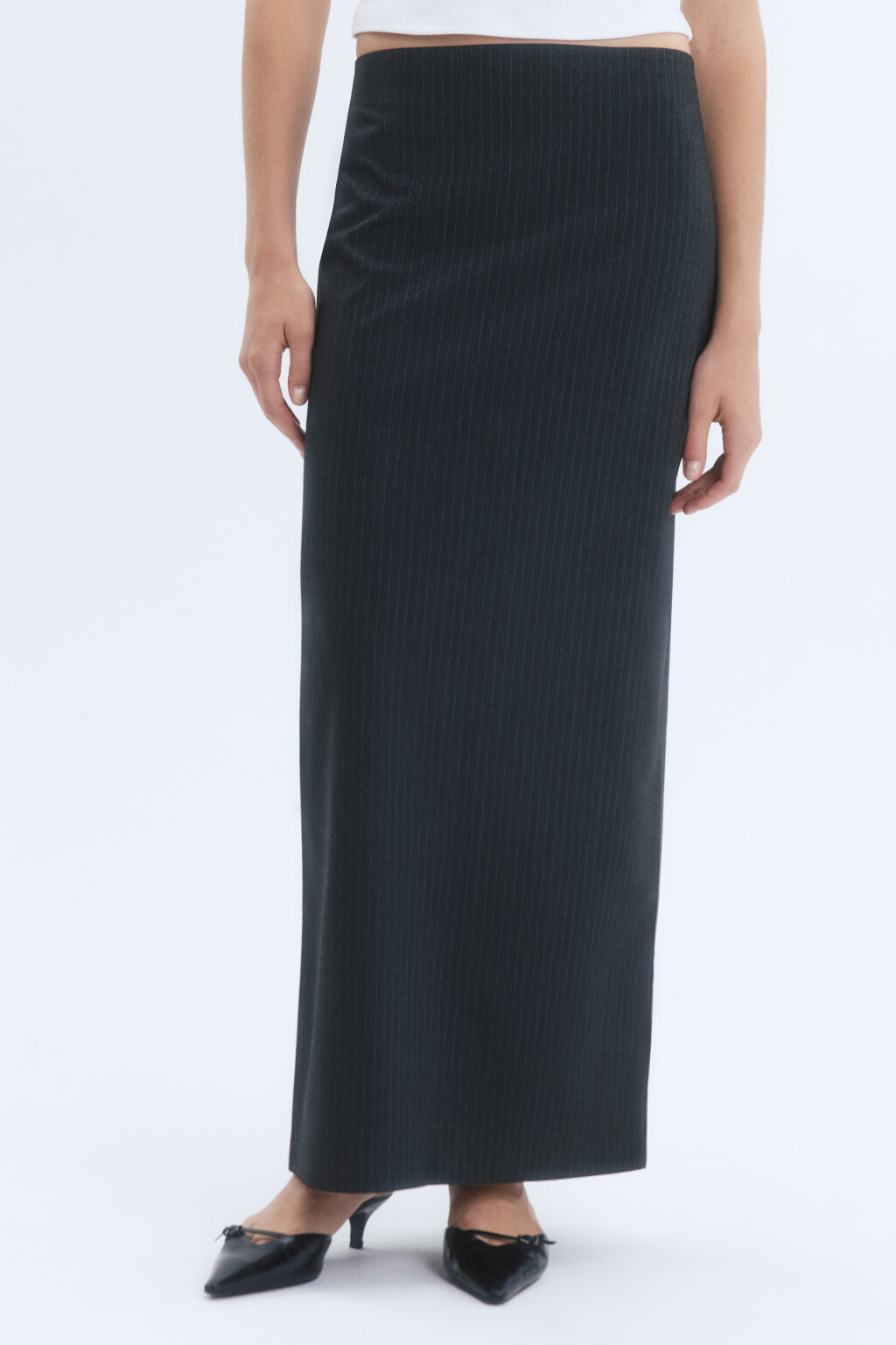 Юбка макси прямая костюмная в полоску - цвет серый - 2