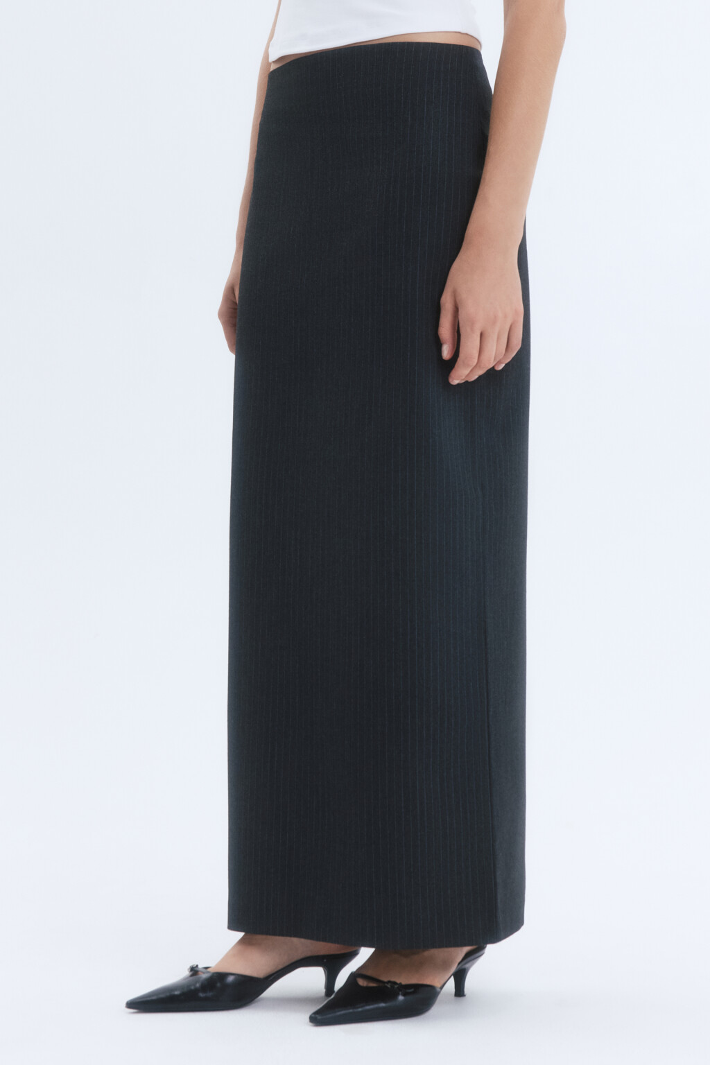 Юбка макси прямая костюмная в полоску - цвет серый - 3