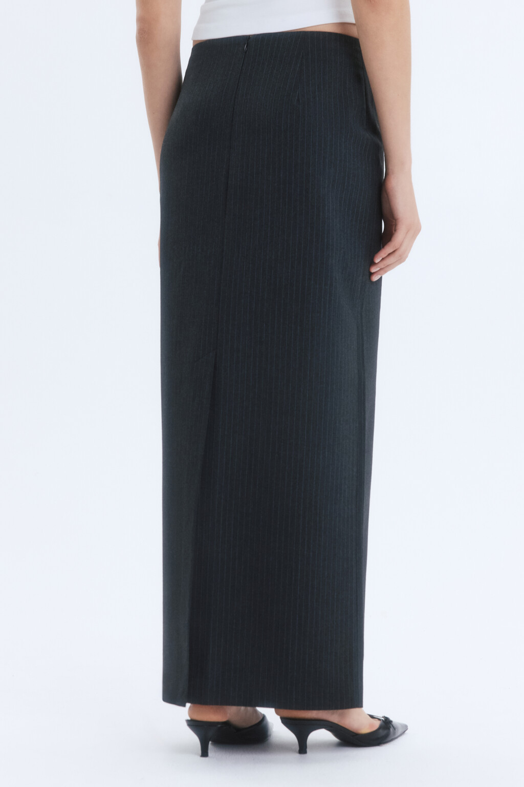 Юбка макси прямая костюмная в полоску - цвет серый - 4