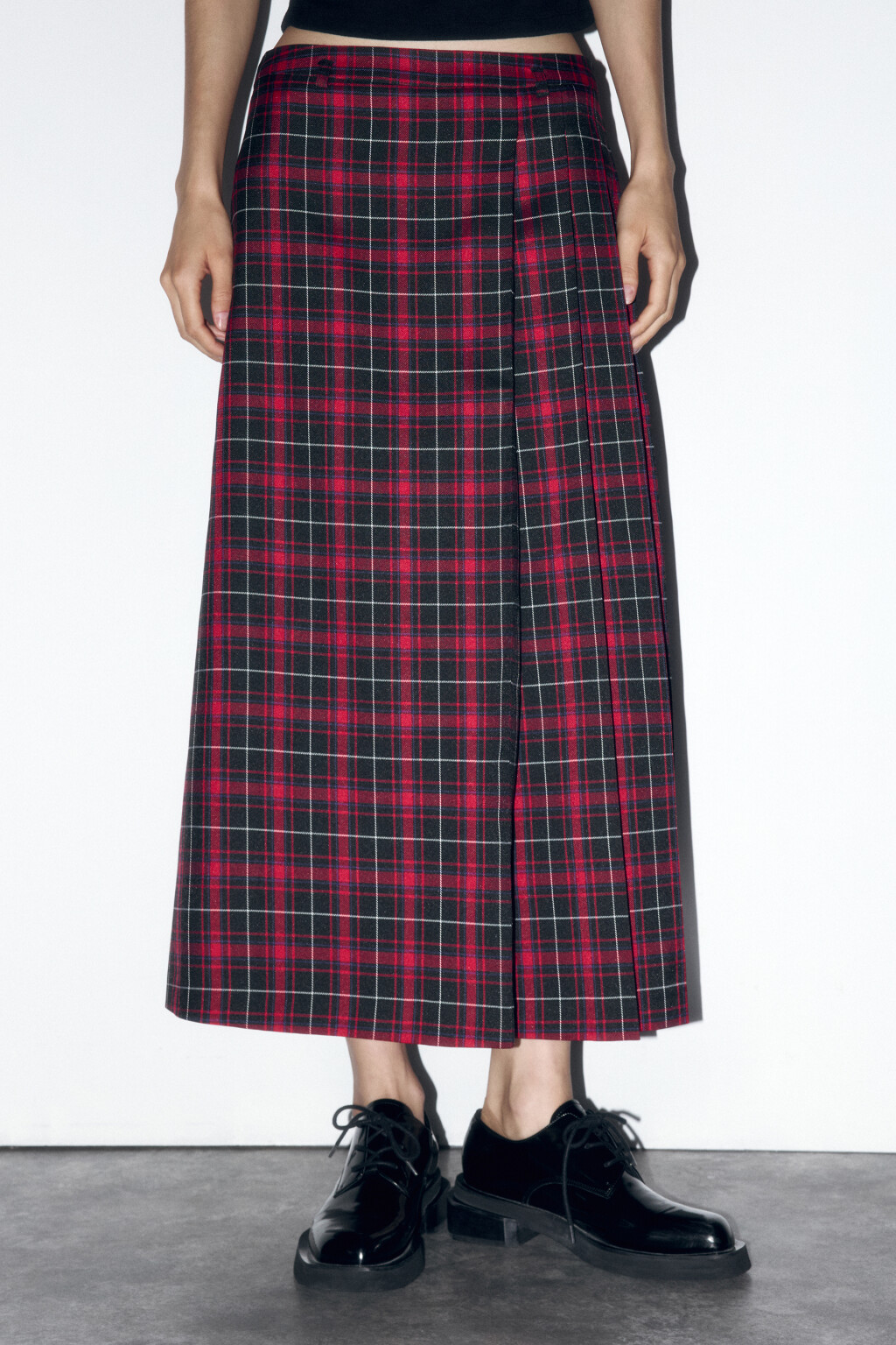 Юбка миди плиссированная в клетку - цвет красный - 2