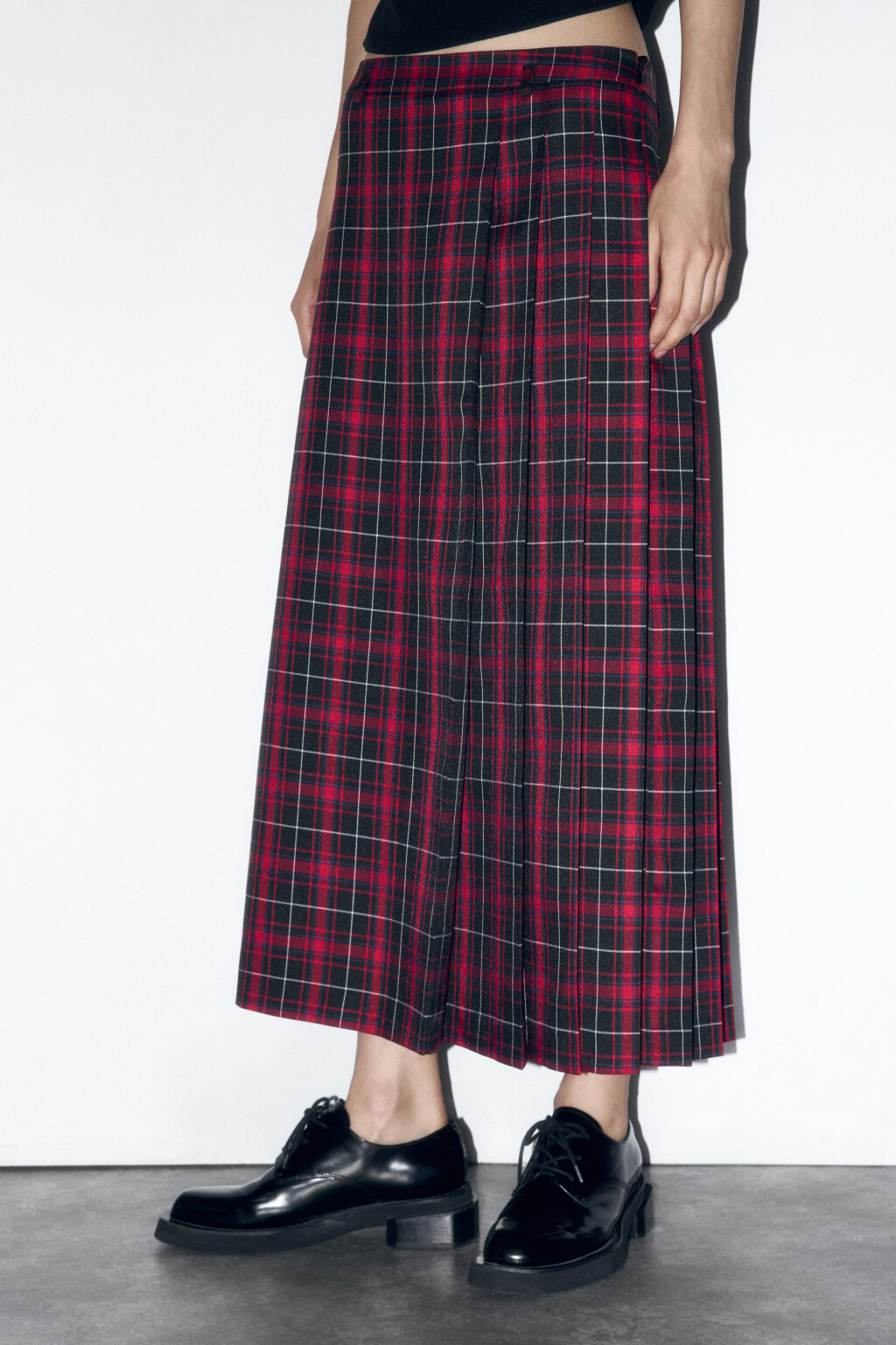 Юбка миди плиссированная в клетку - цвет красный - 3