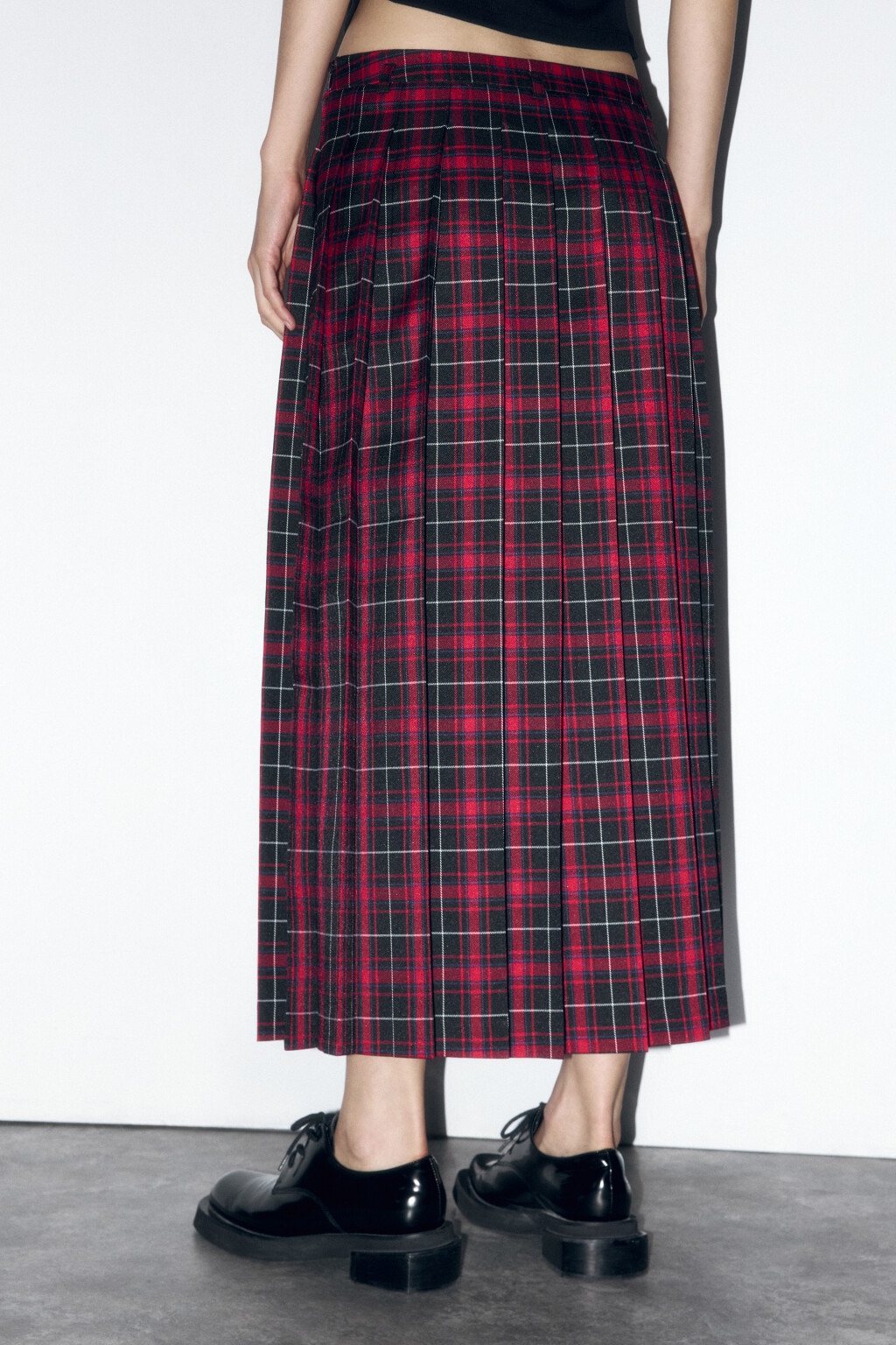 Юбка миди плиссированная в клетку - цвет красный - 4