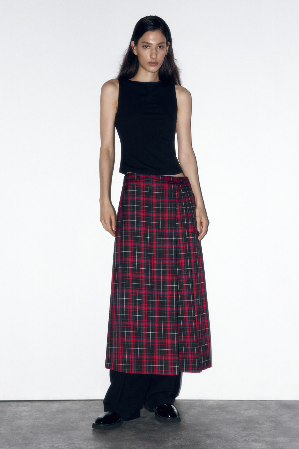 Юбка миди плиссированная в клетку - цвет красный - 5