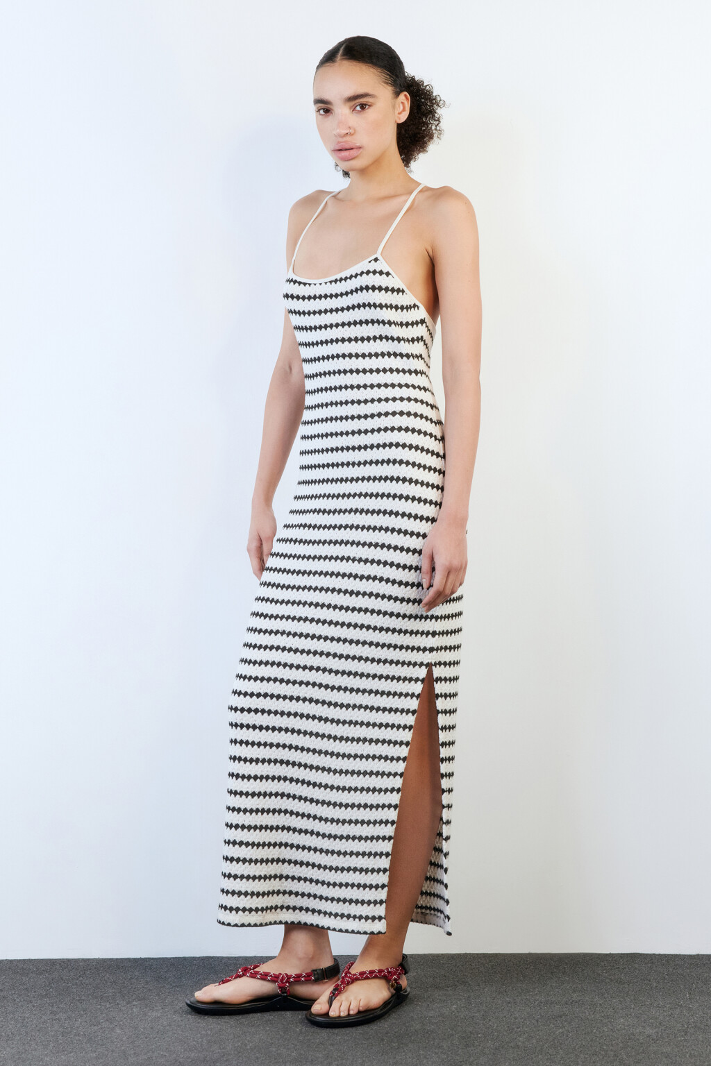 Платье миди облегающее в полоску - цвет черный - 3