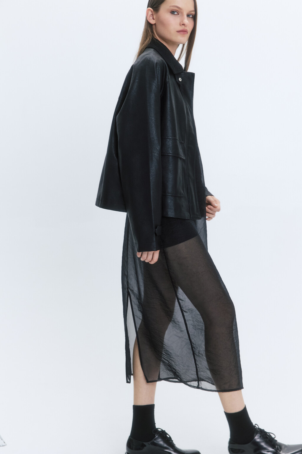 Платье миди прозрачное на тонких бретельках - цвет черный - 1