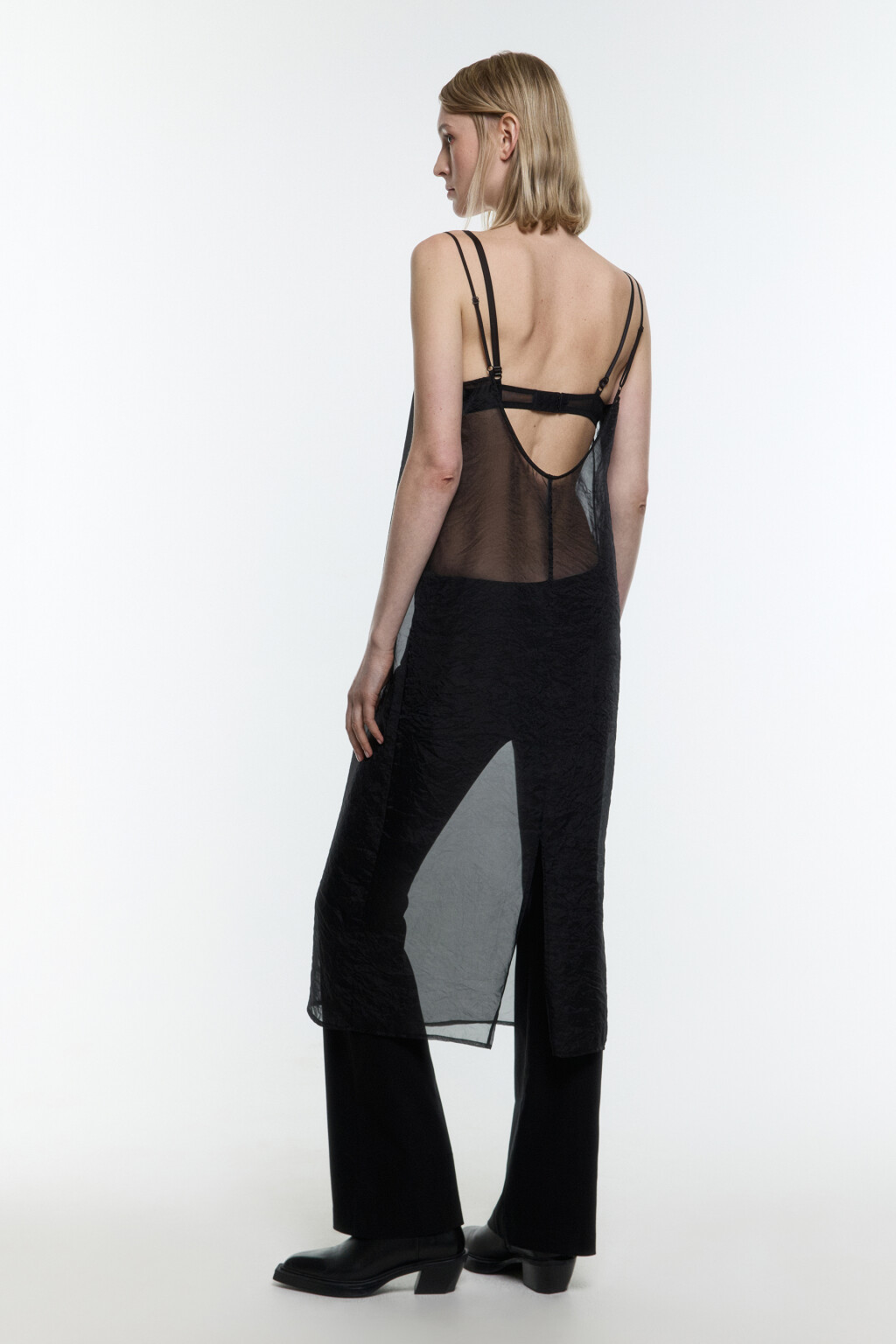 Платье миди прозрачное на тонких бретельках - цвет черный - 6