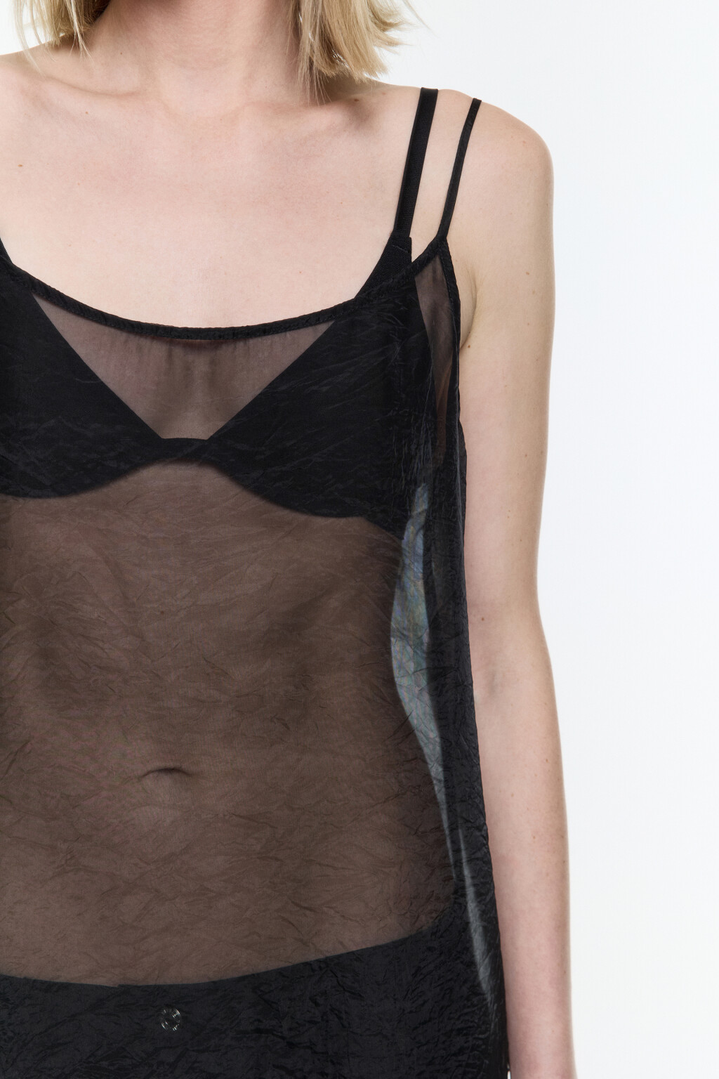 Платье миди прозрачное на тонких бретельках - цвет черный - 7