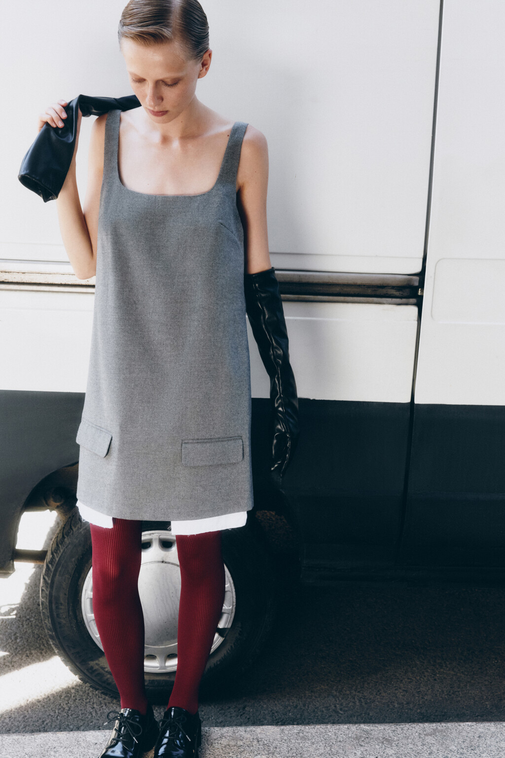 Сарафан-трапеция из костюмной ткани с карманами - цвет серый - 8