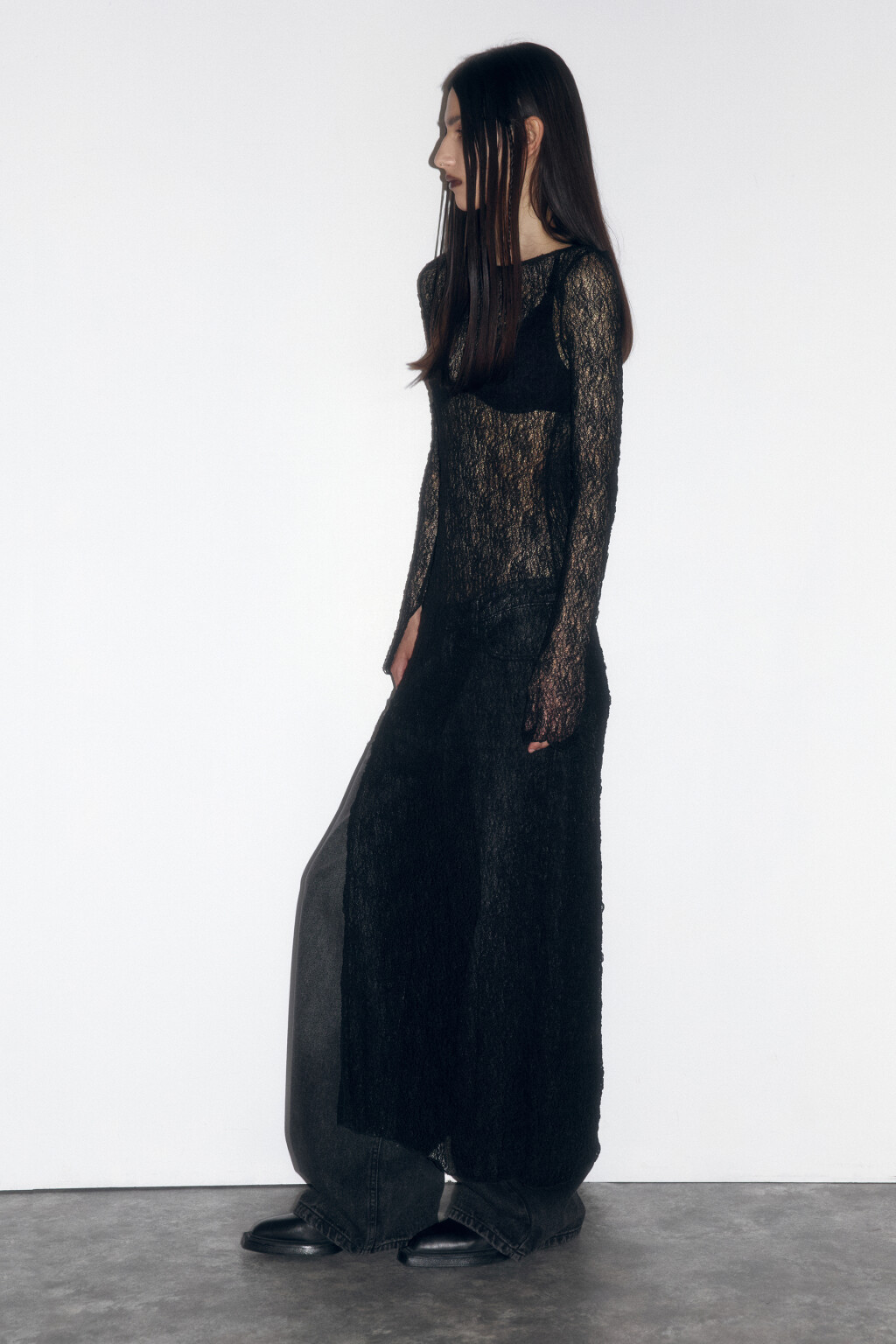 Платье макси облегающее из кружева - цвет черный - 3