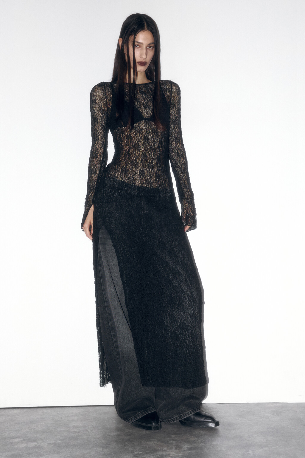 Платье макси облегающее из кружева - цвет черный - 5