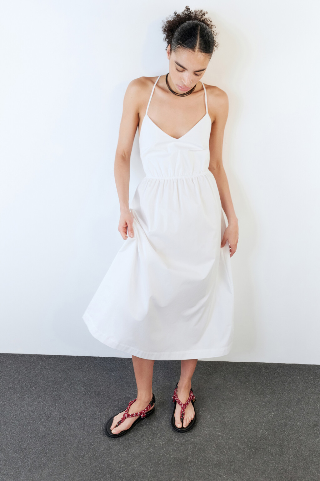 Платье-сарафан миди с открытой спиной - цвет белый - 1