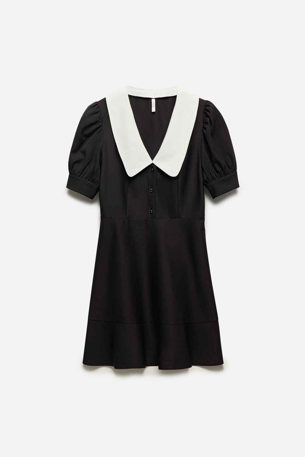 Платье мини креповое с белым воротником - цвет черный - 8
