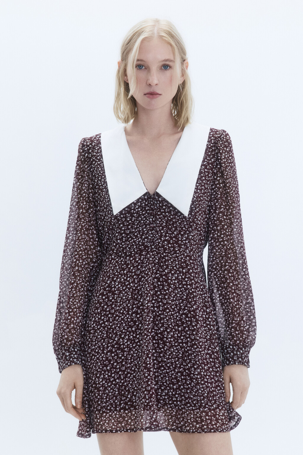 Платье мини шифоновое с белым воротничком - цвет мультиколор - 3