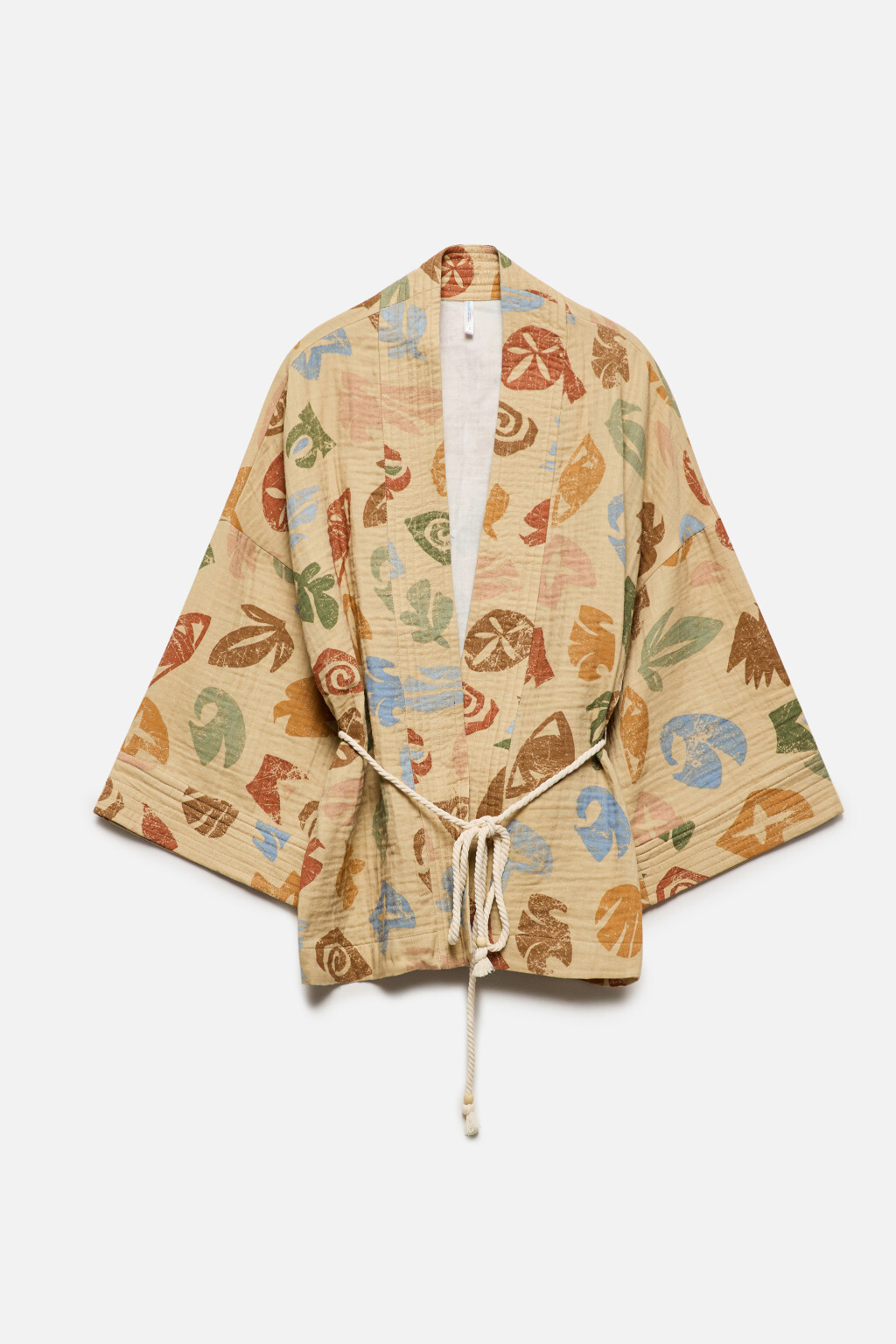 Блузка-кимоно хлопковая с поясом-шнурком - цвет мультиколор - 10