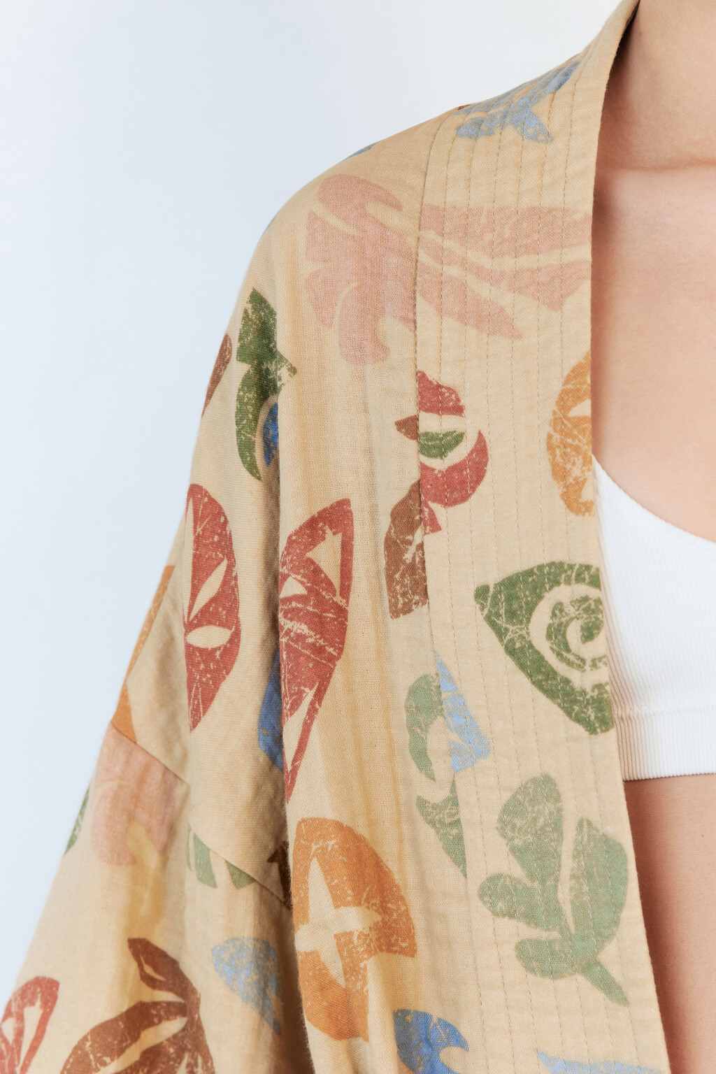 Блузка-кимоно хлопковая с поясом-шнурком - цвет мультиколор - 7