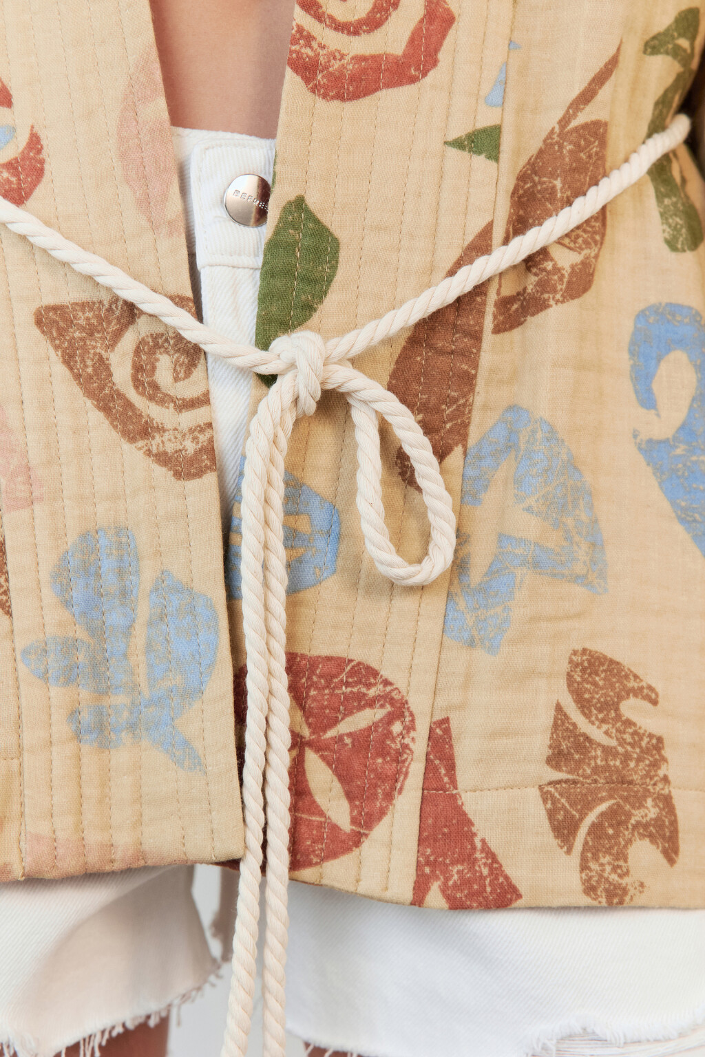 Блузка-кимоно хлопковая с поясом-шнурком - цвет мультиколор - 8