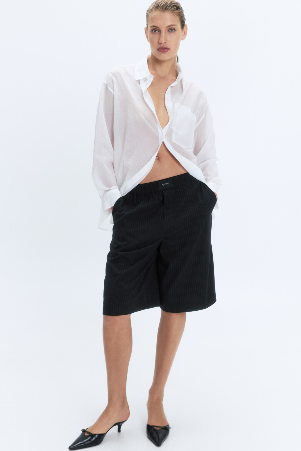Рубашка oversize из полупрозрачной ткани - цвет белый - 4