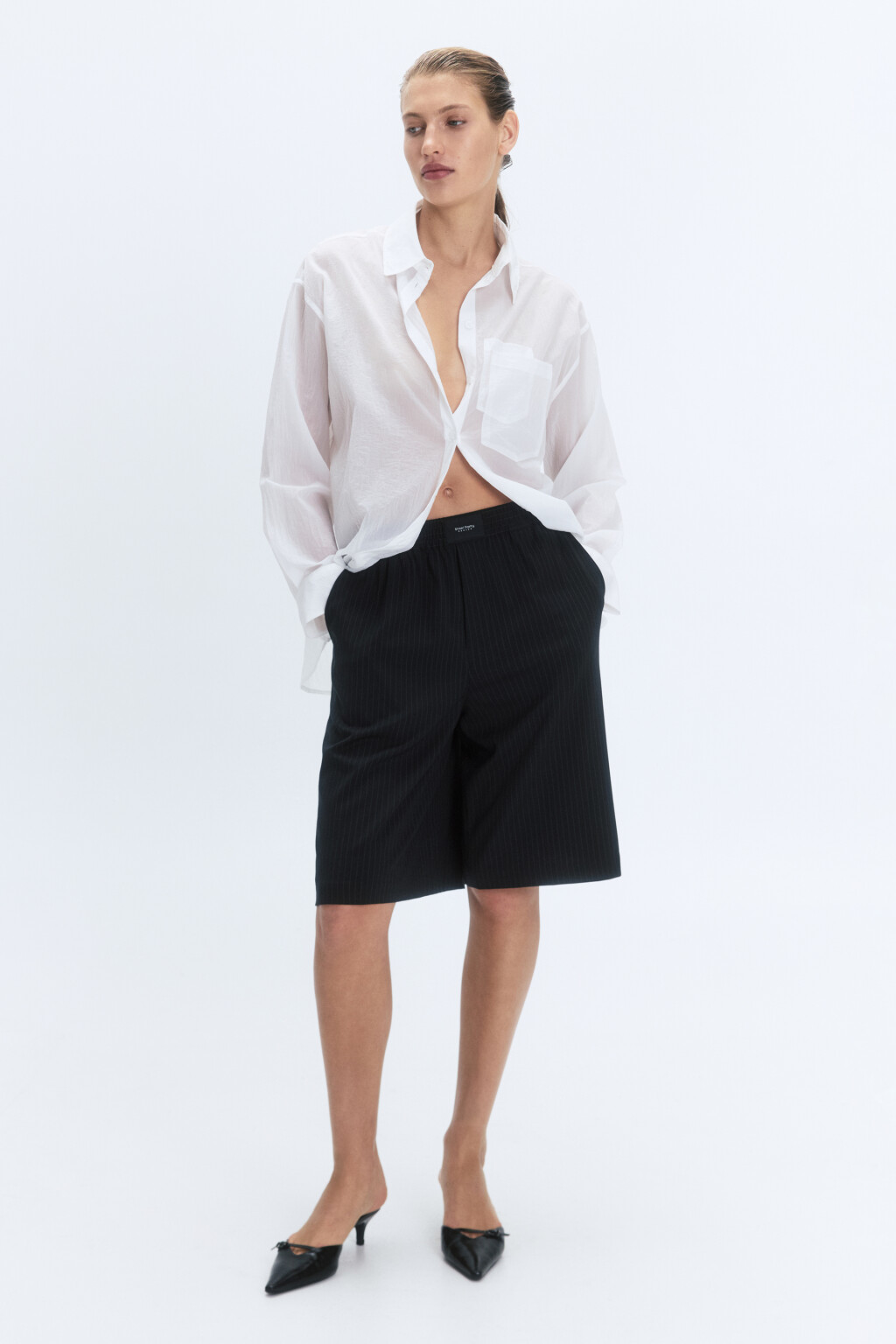 Рубашка oversize из полупрозрачной ткани - цвет белый - 5