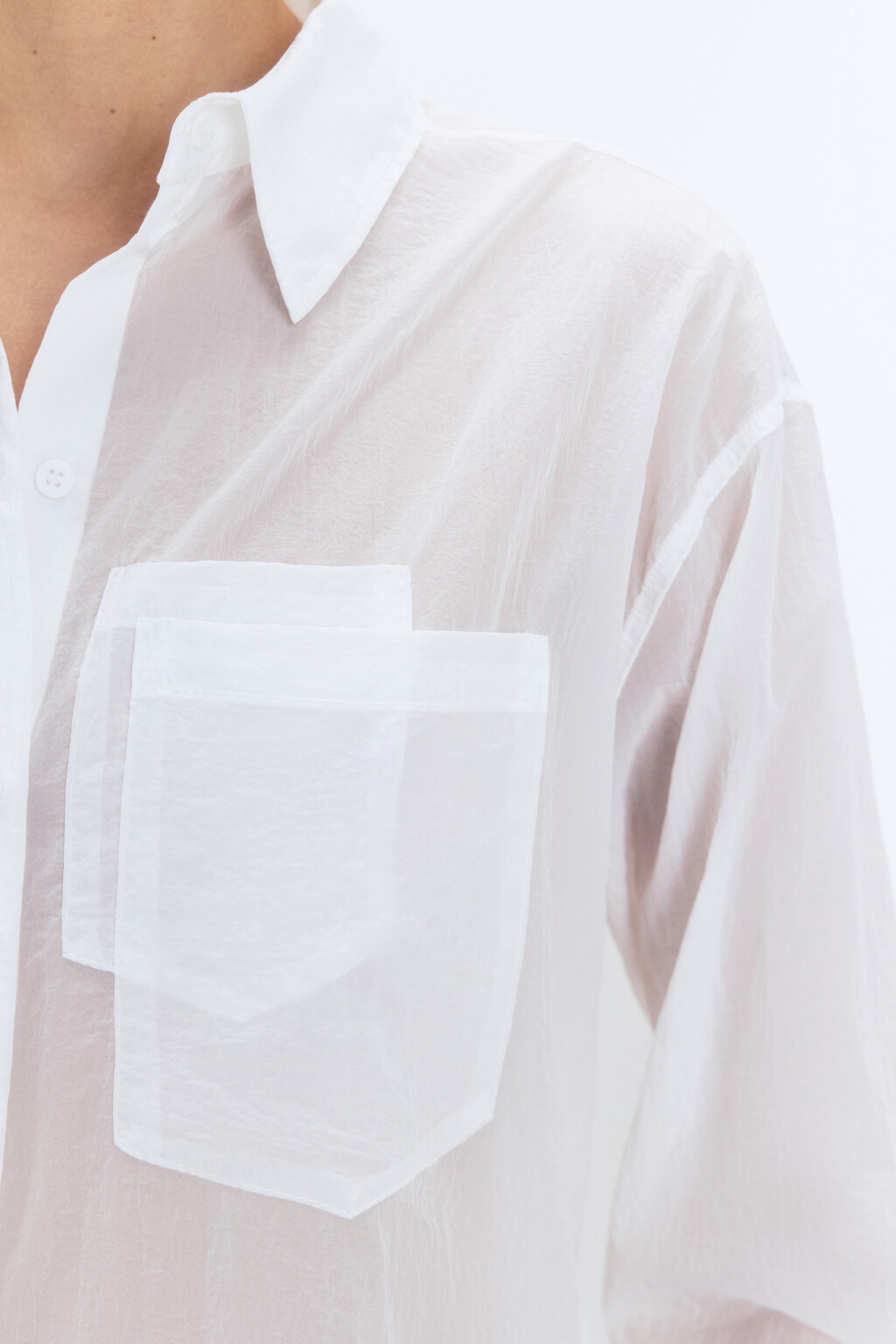 Рубашка oversize из полупрозрачной ткани - цвет белый - 6