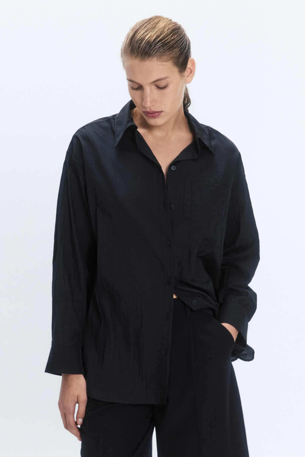Рубашка oversize из полупрозрачной ткани - цвет черный - 2