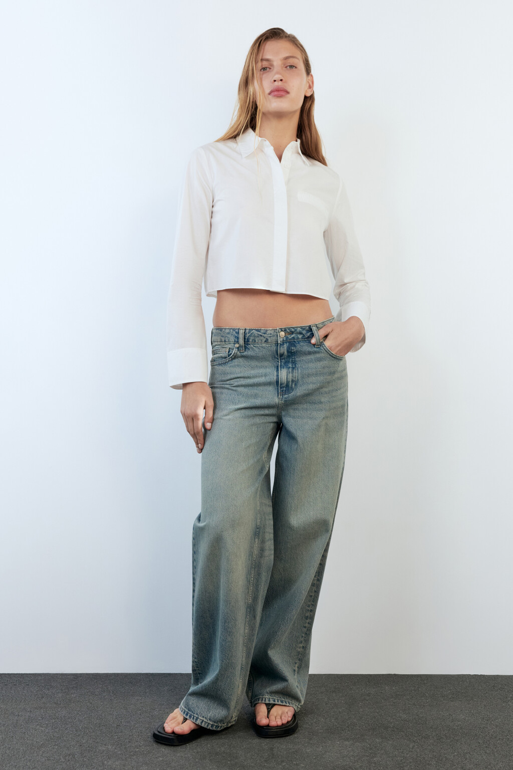 Блузка-рубашка укороченная из хлопка - цвет белый - 5