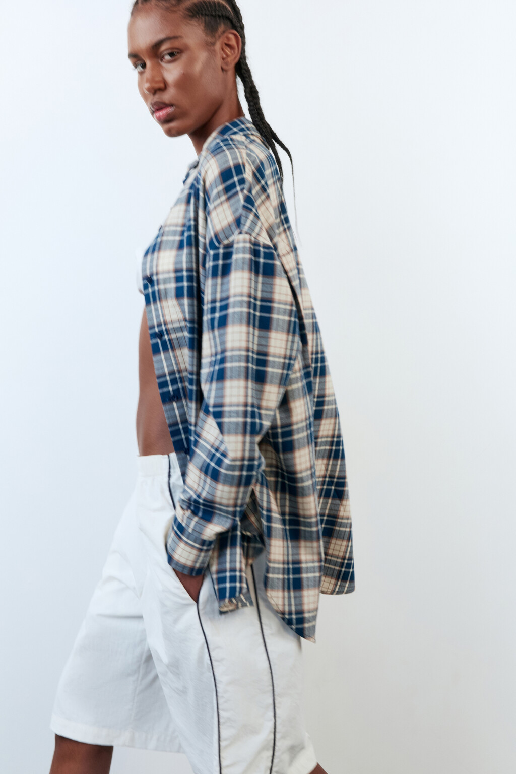 Рубашка oversize хлопковая в клетку - цвет синий - 3