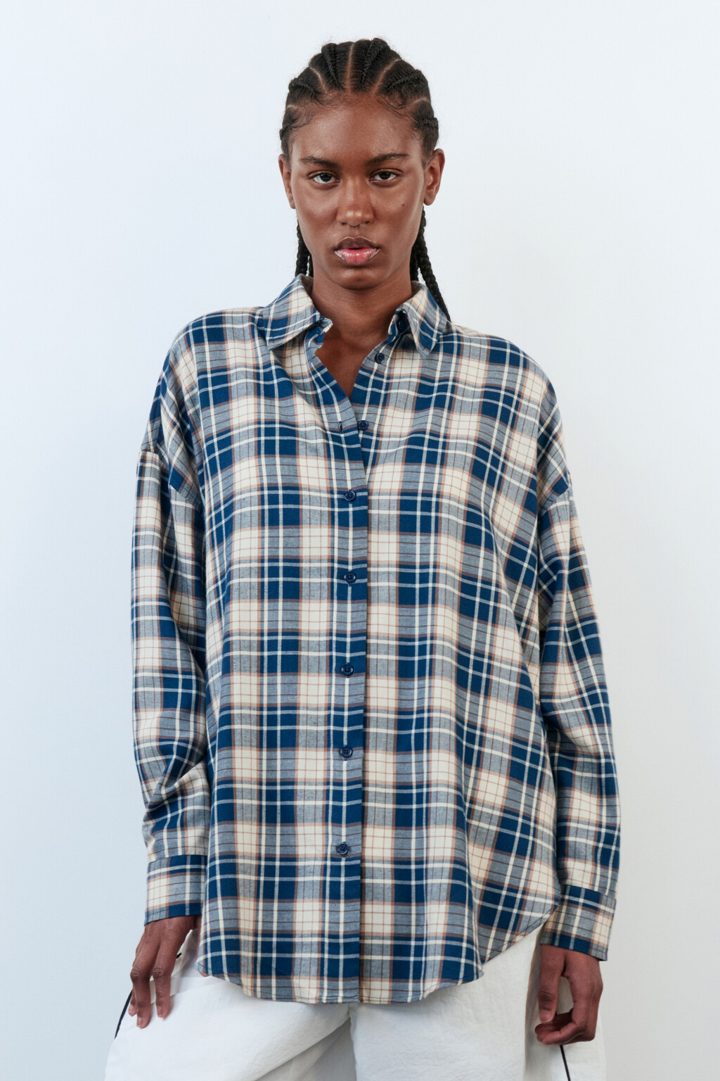 Рубашка oversize хлопковая в клетку - цвет синий - 4