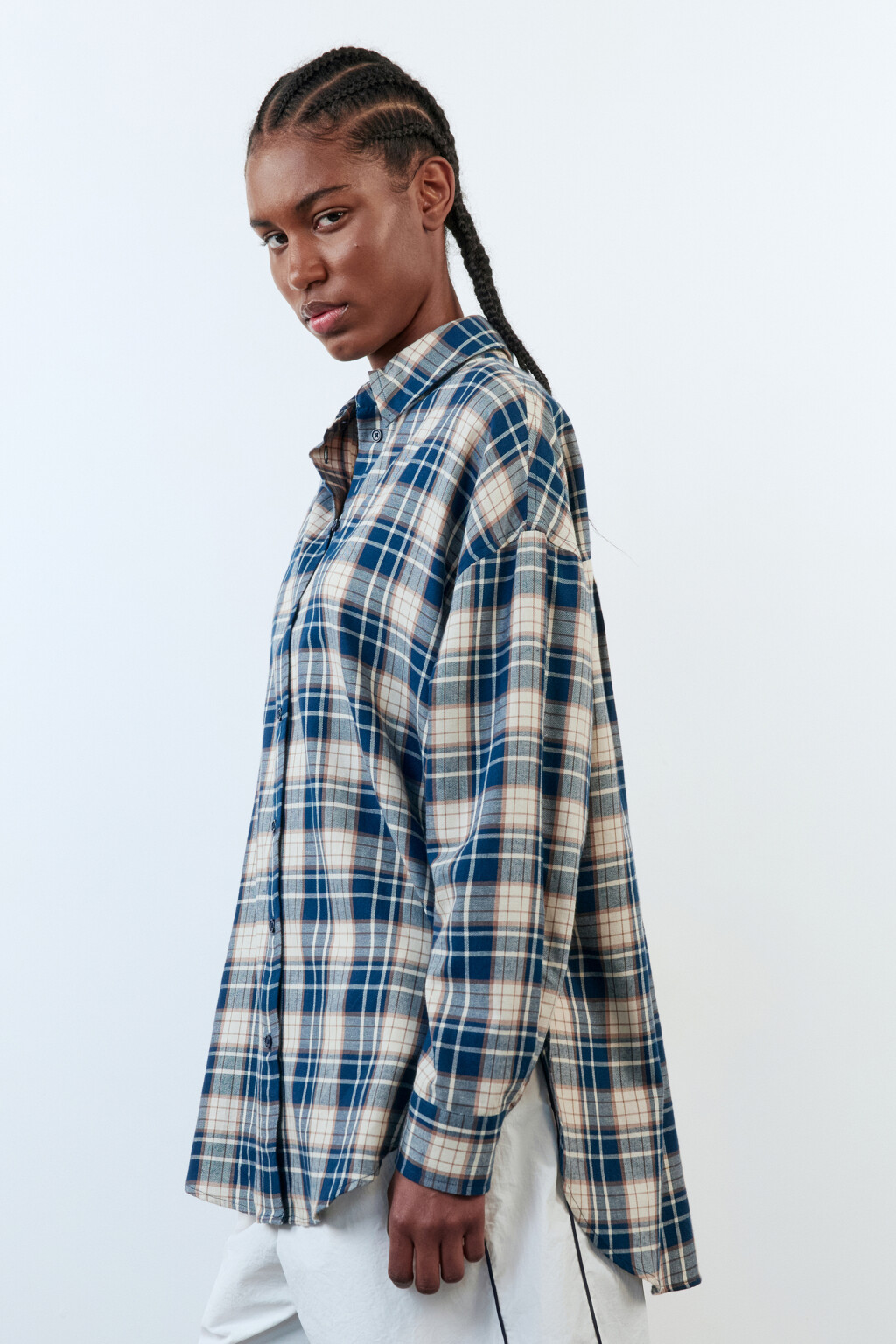 Рубашка oversize хлопковая в клетку - цвет синий - 5