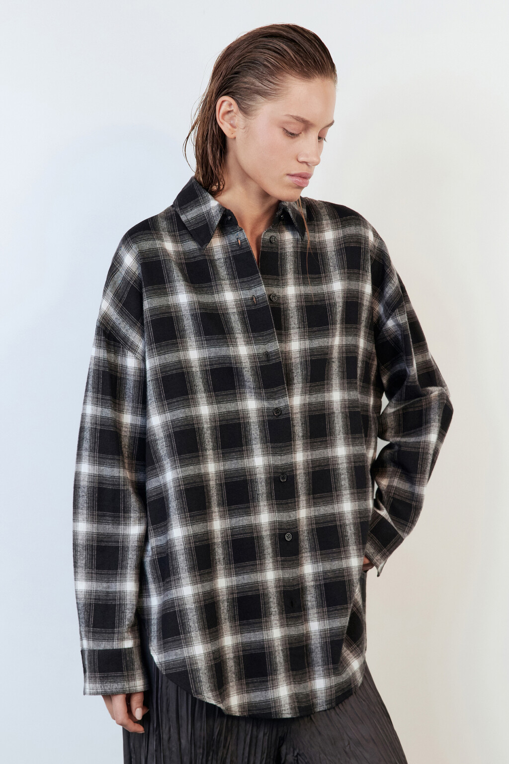 Рубашка oversize хлопковая в клетку - цвет черный - 3