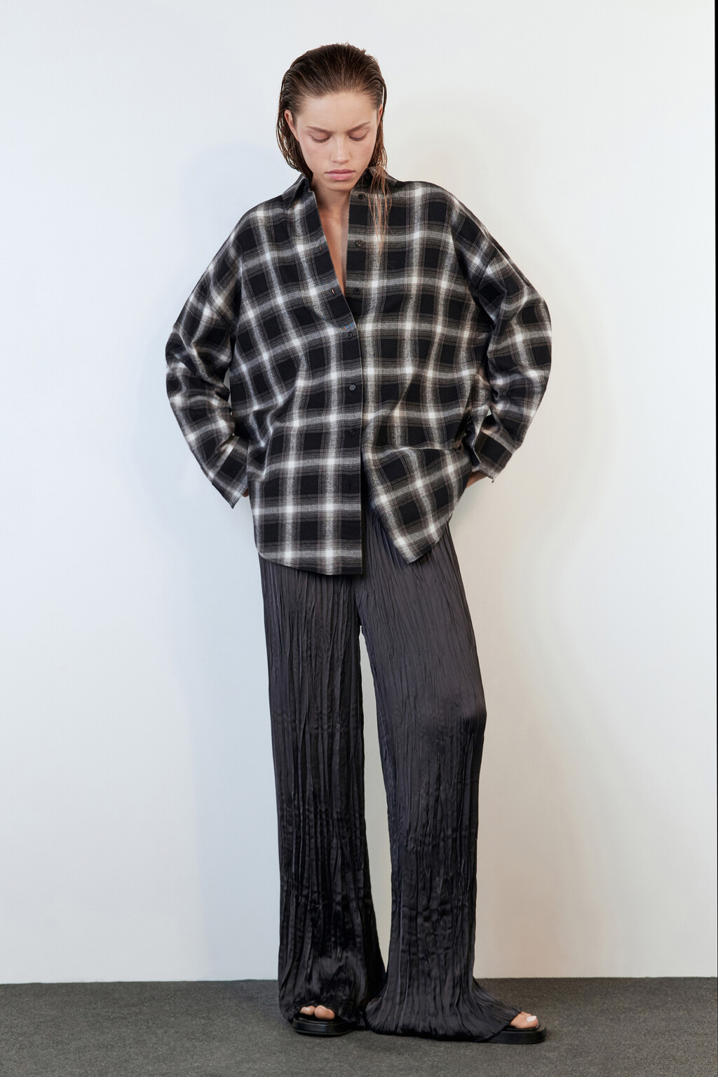 Рубашка oversize хлопковая в клетку - цвет черный - 5