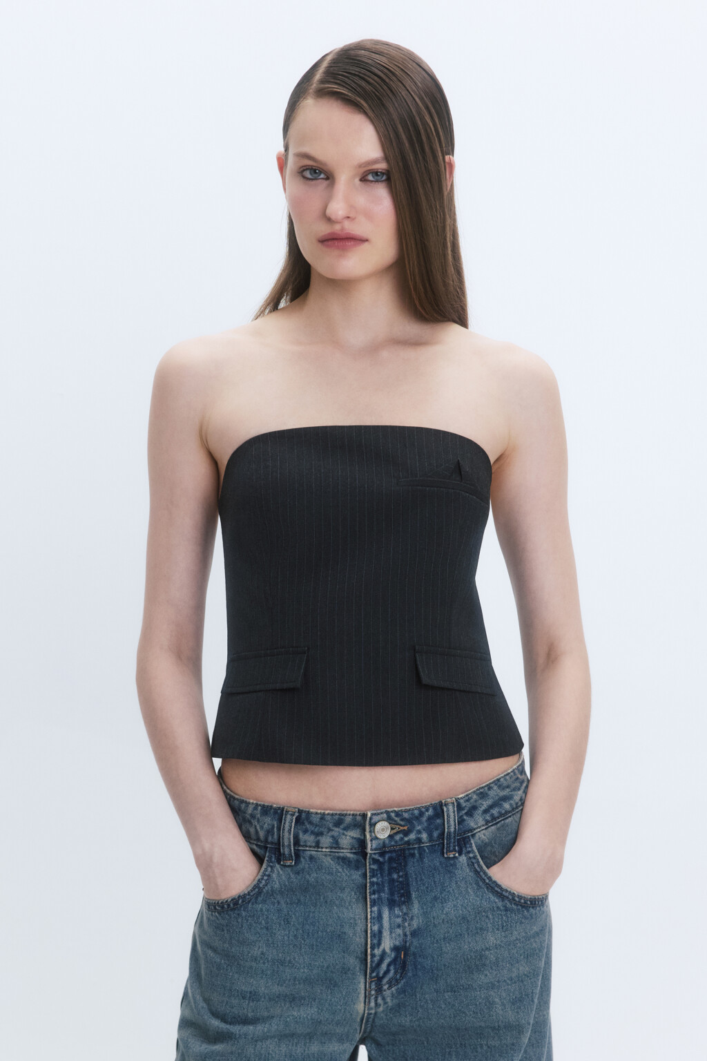 Топ-бандо из костюмной ткани с карманами 2431418023, цвет: серый (38 ...