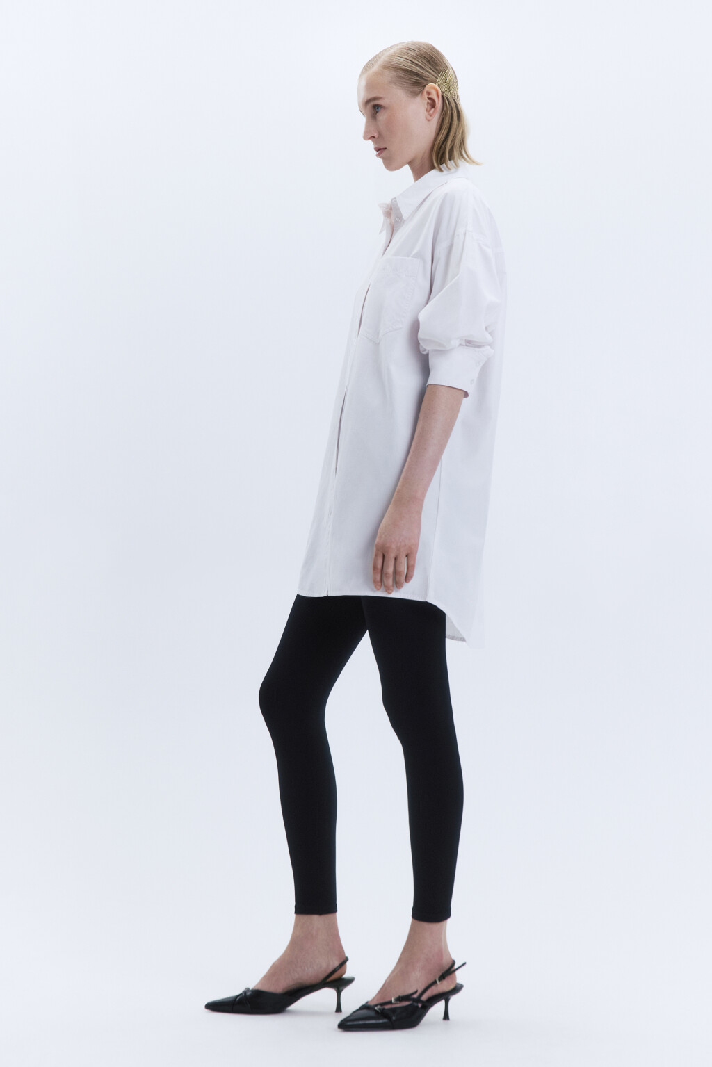 Рубашка oversize удлиненная с нагрудным карманом - цвет белый - 2