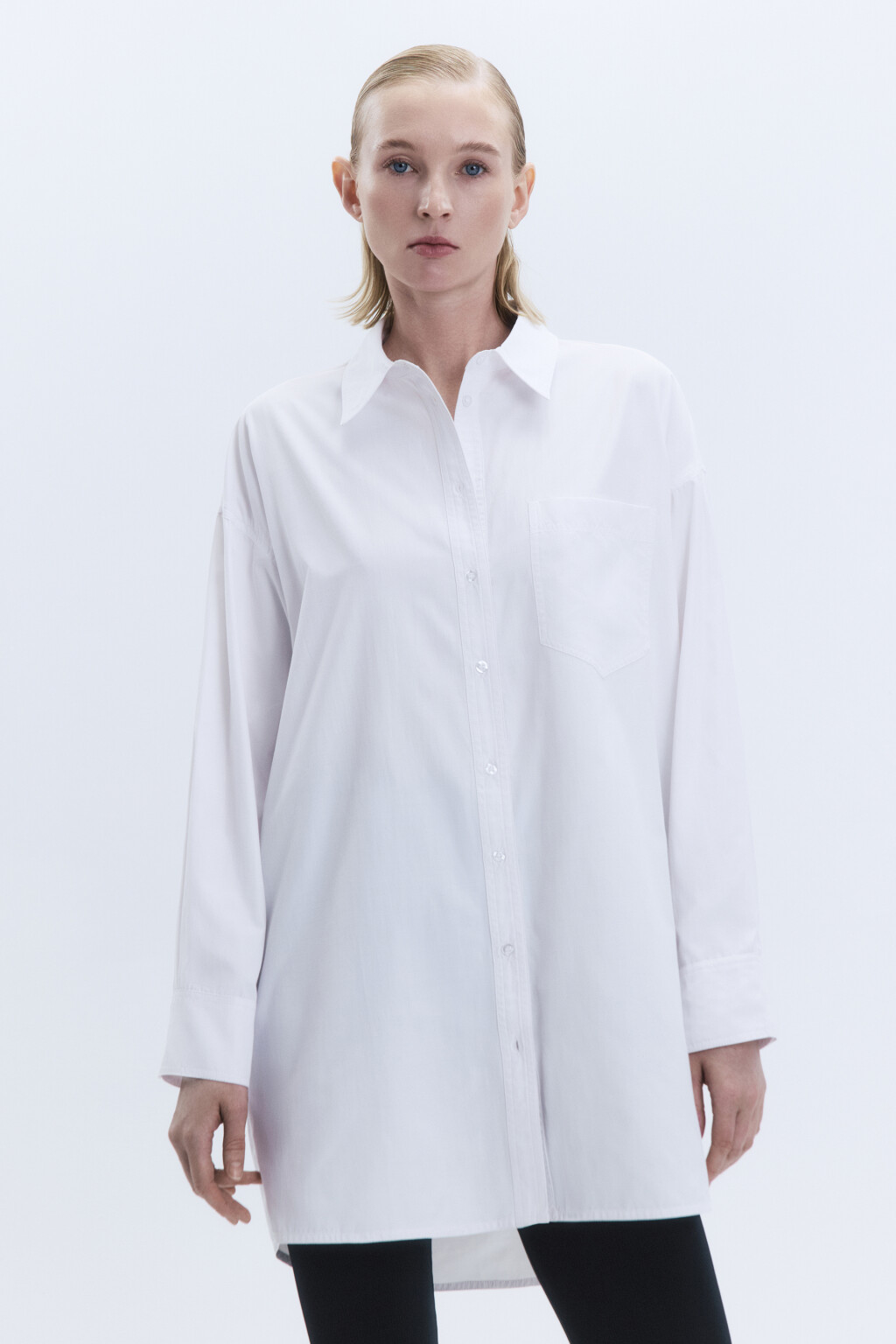 Рубашка oversize удлиненная с нагрудным карманом - цвет белый - 3