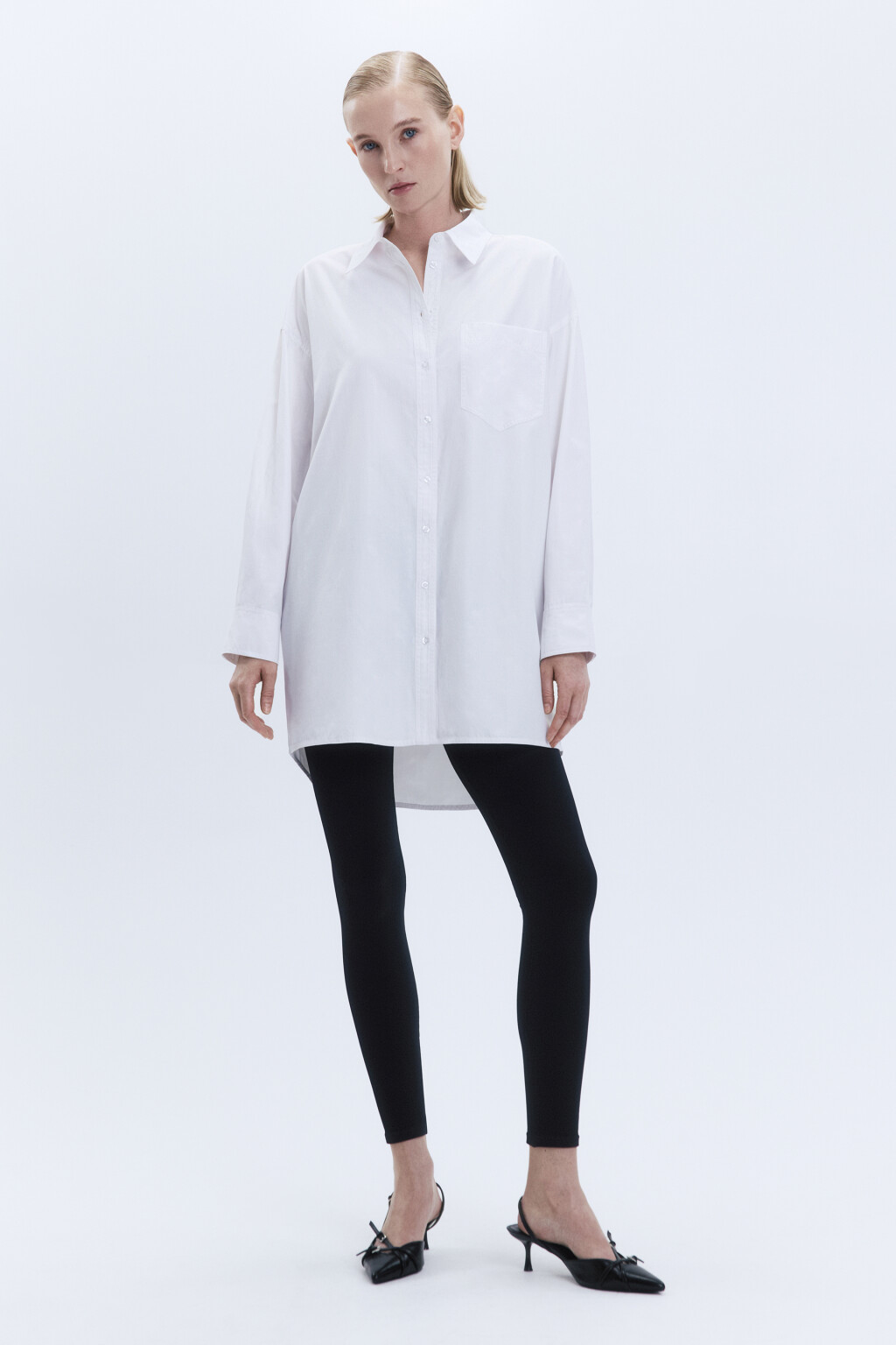 Рубашка oversize удлиненная с нагрудным карманом - цвет белый - 6